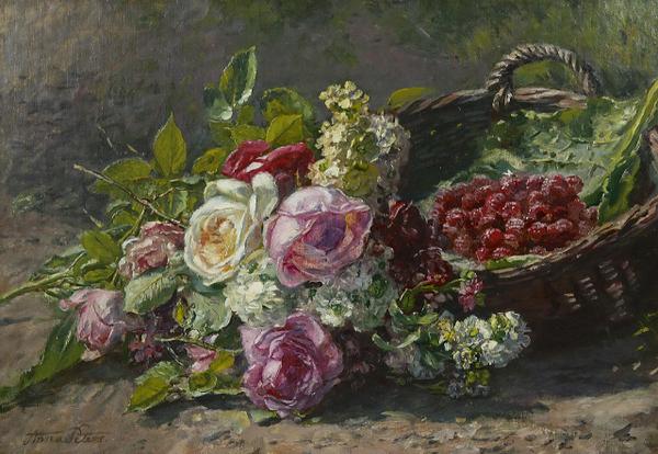 Still Life with Roses and Raspberries 1880, Anna Peters