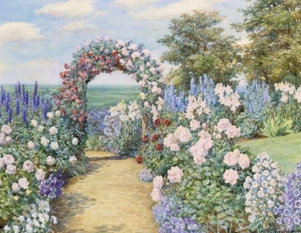A rose arch in a garden - Beatrice Emma Parsons
