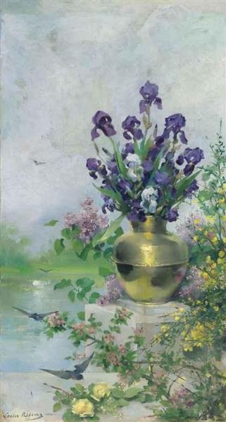 A Vase of Irises on the Terrace, Louise Abbéma, 1927 
