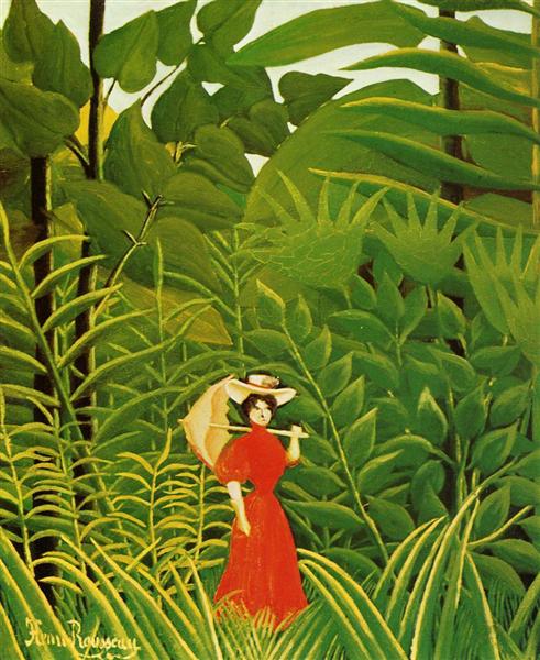 Woman in Red in the Forest - Henri Rousseau