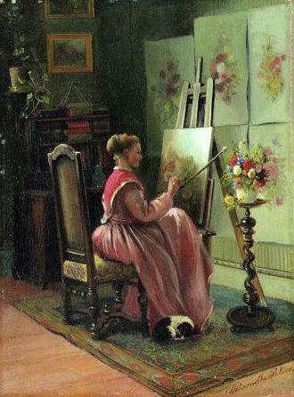Anna Peters at the easel, a painting by her sister, Pietronella (c. 1870)