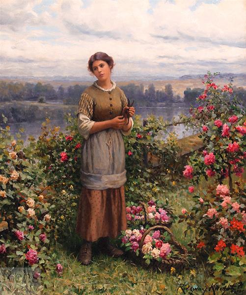 Julia Gathering Roses, Daniel Ridgway Knight 