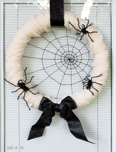 DIY Cheesecloth Spiderweb Wreath