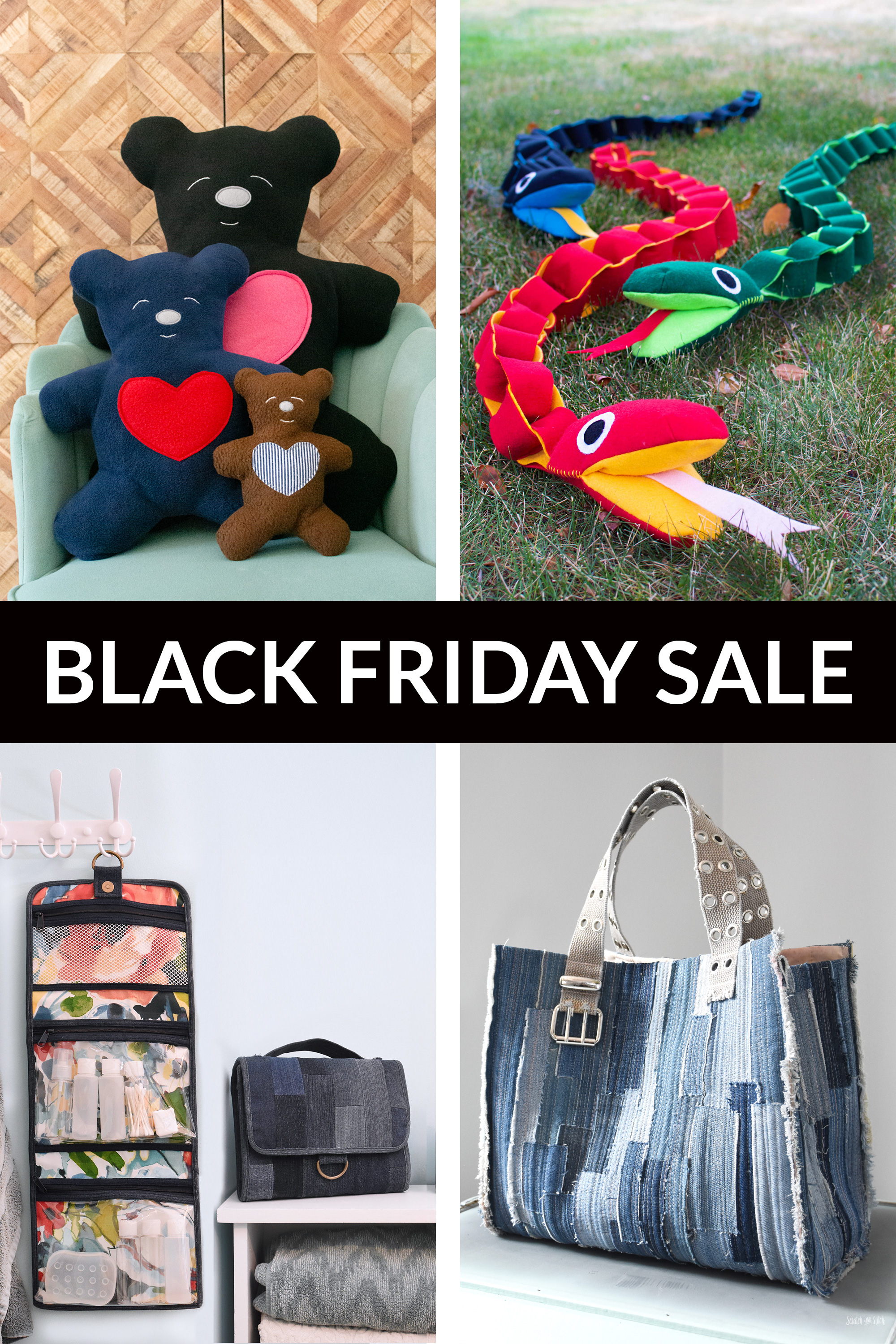 Black Friday Sale on Love Bear, Chain Snake, Tri-Fold Toiletry Bag, Denim Tote Bag