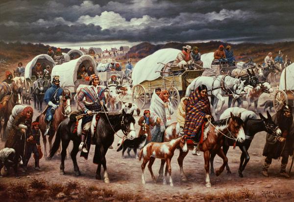 THE TRAIL OF TEARS, 1838. Oil on canvas, 1942, by Robert Lindneux