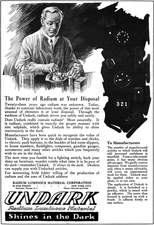 Advertisement for Undark radium paint