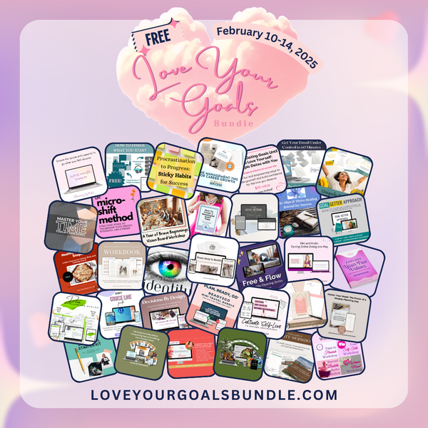 mockup of love your goals bundle showing a collage of products