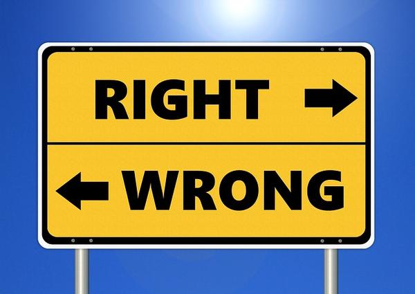 image of street sign that says right, wrong