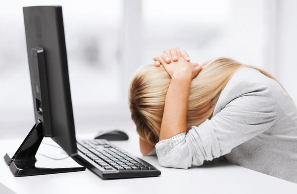 frustrated woman at computer