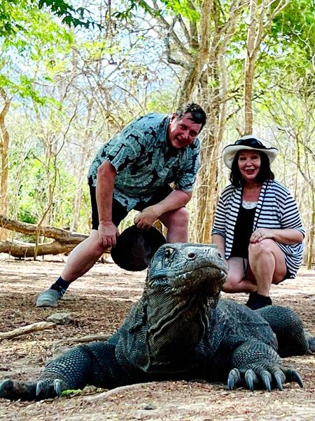 Tui and Larry with a Komodo dragon