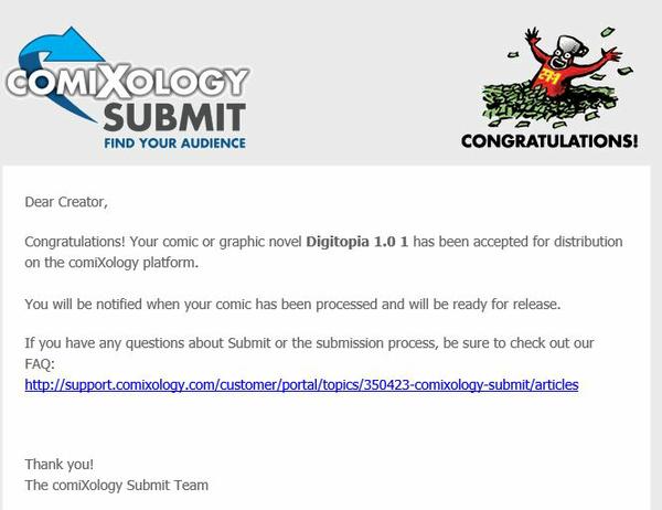 Digitopia Comixology Submission accepted message