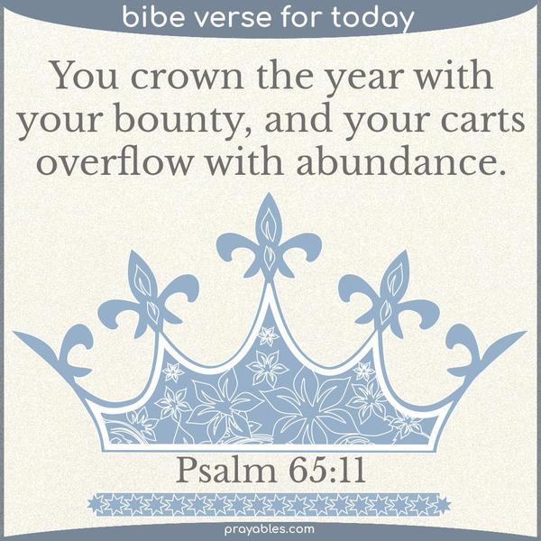 Psalm 65:11 You crown the year with your bounty, and your carts overflow with abundance.