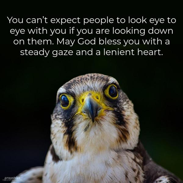 You can’t expect people to look eye to eye with you if you look down on them. May God bless you with a steady gaze and a lenient heart.