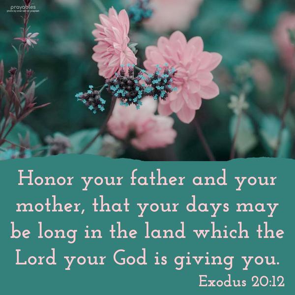 Exodus 20:12 Honor your father and your mother that your days may be long in the land which the Lord your God is giving you.