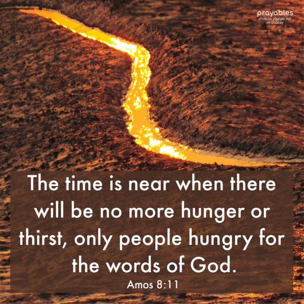 Amos 8:11 The time is near when there will be no more hunger or thirst, only people hungry for the words of God.