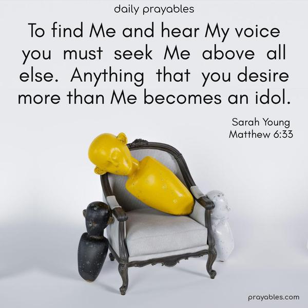 To find Me and hear My voice you must seek Me above all else. Anything that you desire more than Me becomes an idol.  ~Sarah Young Matthew 6:33 