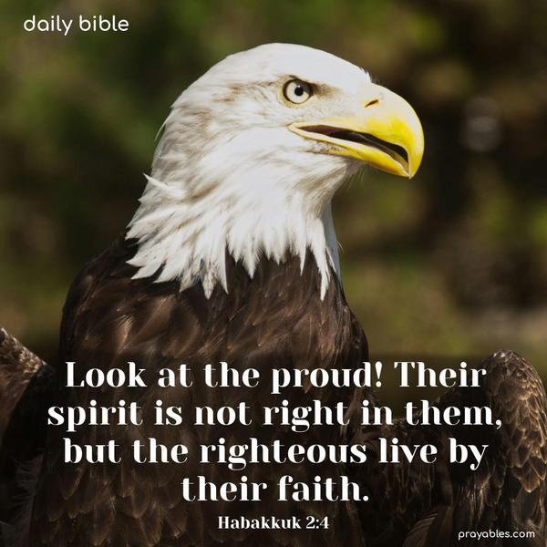 Look at the proud! Their spirit is not right in them, but the righteous live by their faith. Habakkuk 2:4