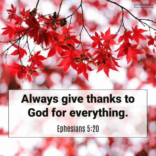 Ephesians 5:20 Always give thanks to God for everything.