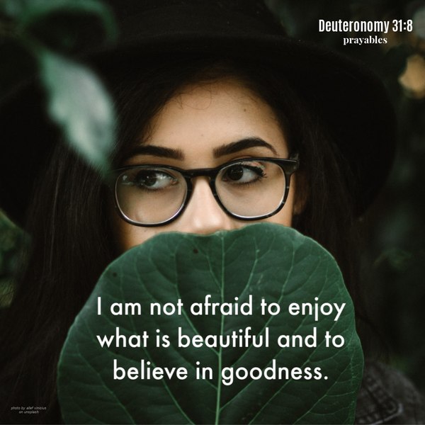 Deuteronomy 31:8 I am not afraid to enjoy what is beautiful and to believe in goodness.