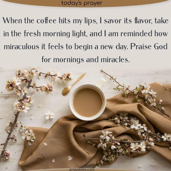 When the coffee hits my lips, I savor its flavor, take in the fresh morning light, and am reminded how miraculous it feels to begin a new day. Praise God for mornings and miracles.