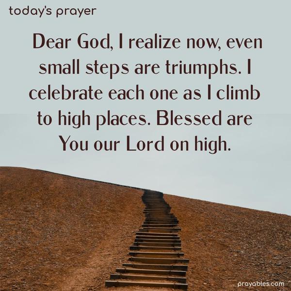 Dear God, I realize now, small steps are triumphs. I celebrate each one as I climb to high places. Blessed are You, our Lord on high.