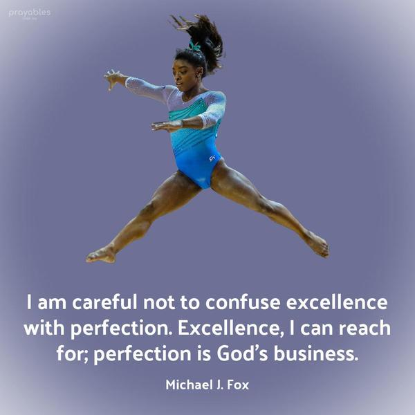 I am careful not to confuse excellence with perfection. Excellence, I can reach for; perfection is God’s business. Michael J. Fox