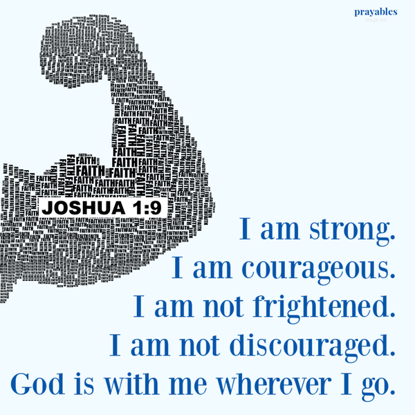 I am strong. I am courageous. I am not frightened. I am not discouraged. God is with me wherever I go. Joshua 1:9