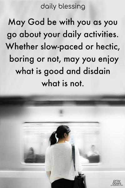 May God be with you as you go about your daily activities. Whether slow-paced or hectic, boring or not, may you enjoy what is good and disdain what is not.