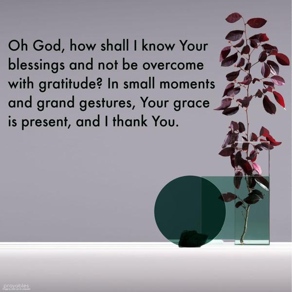 Oh God, how shall I know Your blessings and not be overcome with gratitude? In small moments and grand gestures, Your grace is present, and I thank You.