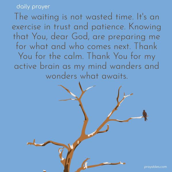 The waiting is not wasted time. It's an exercise in trust and patience. Knowing that You, dear God, are preparing