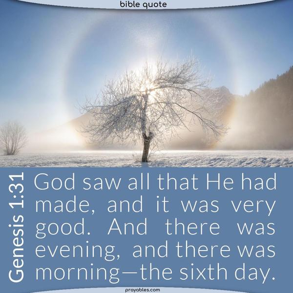 Genesis 1:31 God saw all that He had made, and it was very good. And there was evening, and there was morning—the sixth day.