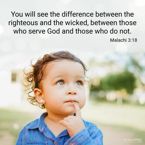 Malachi 3:18 Then you will again see the difference between the righteous and the wicked, between those who serve God and those who do not.