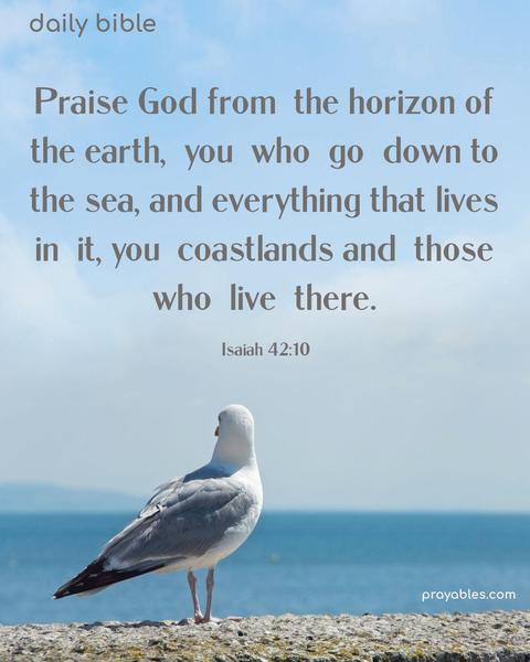 Praise God from the horizon of the earth, you who go down to the sea, and everything that lives in it, you coastlands and those who live there. Isaiah 42:10