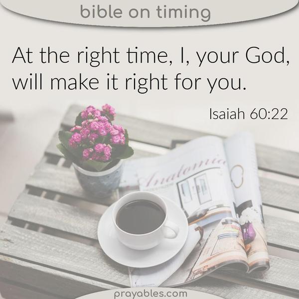 Isaiah 60:22 At the right time, I, your God,will make it right for you.