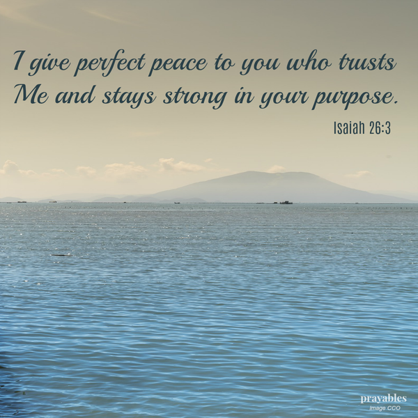 Isaiah 26:3 I give perfect peace to you who trusts Me and stays strong in your purpose.