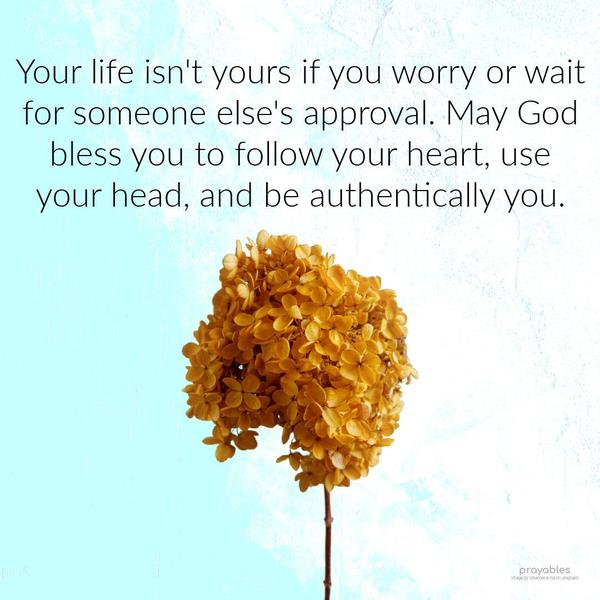 Your life isn’t yours if you worry or wait for someone else’s approval. May God bless you to follow your heart, use your head, and be authentically you.