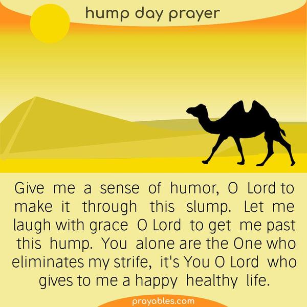 Give me a sense of humor, O Lord to make it through this slump. Let me laugh with grace O Lord to get me past this hump. You alone are the One
who eliminates my strife, it’s You O Lord who gives to me a happy healthy life.