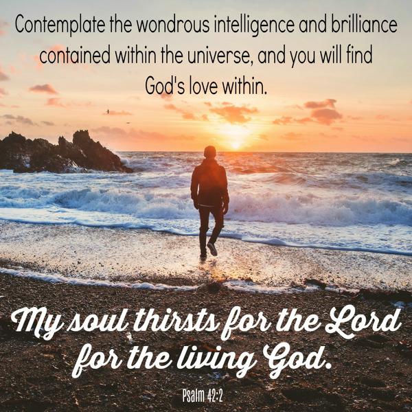 Psalms 42:2 "Contemplate the wondrous intelligence and brilliance contained within the universe, and you will find  God's love within. " My soul thirsts for the Lord, for the living God 