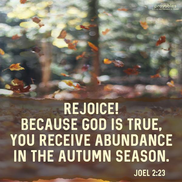 Joel 2:23 Because God is true, you receive abundance in the autumn season.