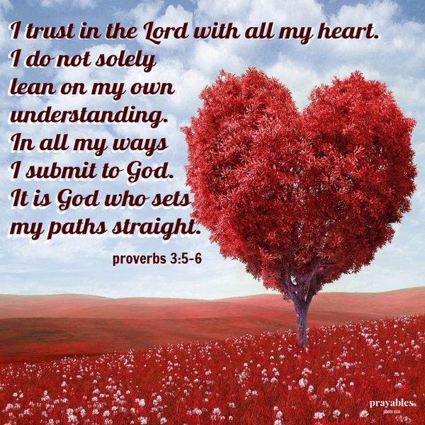 Proverbs 3:5-6  I trust in the Lord with all my heart.I do not solely lean on my own understanding. In all my ways I submit to God. It is God who sets my paths straight.