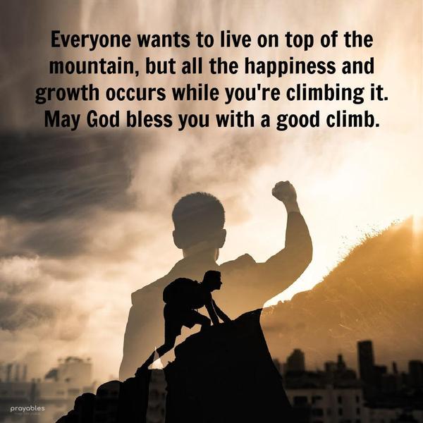 Everyone wants to live on top of the mountain, but all the happiness and growth occurs while you’re climbing it. May God bless you with a good climb.