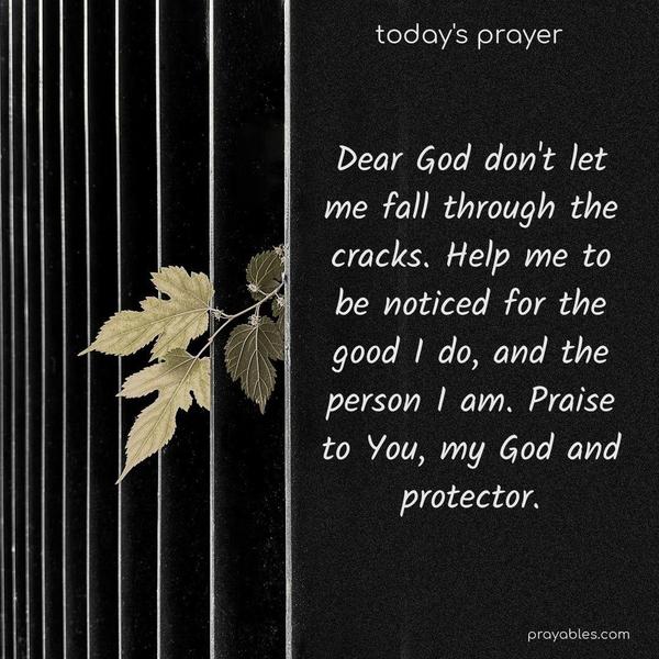 Dear God, don’t let me fall through the cracks. Help me to be noticed for the good that I do, and the person that I am. Praise to You, my God and protector.