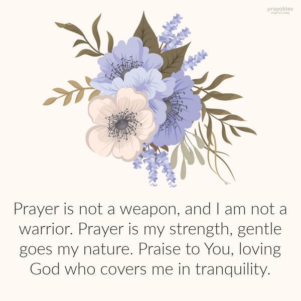 Prayer is not a weapon, and I am not a warrior. Prayer is my strength, gentle goes my nature. Praise to You, loving God who covers me in tranquility.