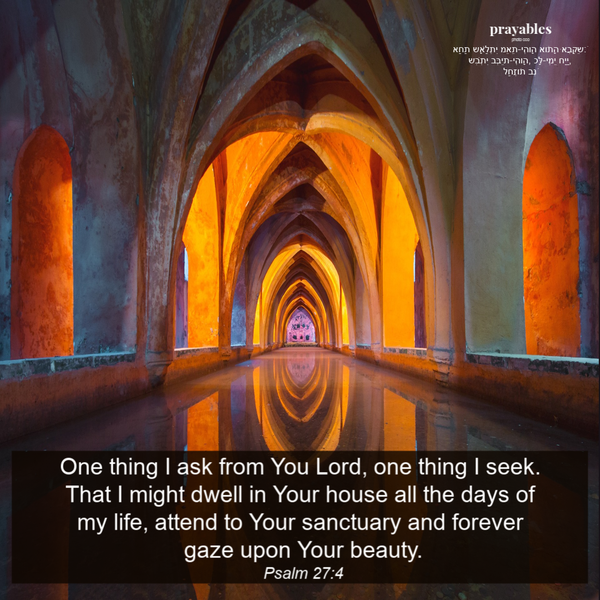 Psalm 27:4 One thing I ask from You Lord, one thing I seek. That I might dwell in Your house all the days of my life, attend to Your sanctuary and forever gaze upon Your beauty. 