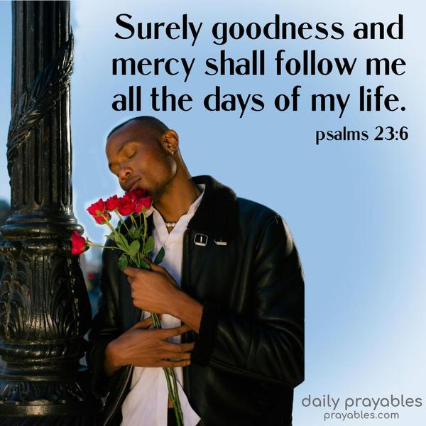 Surely goodness and mercy shall follow me all the days of my life. Psalms 23:6