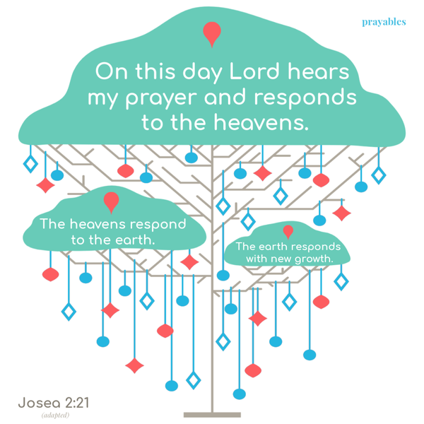 Josea 2:21 (adapted)  On this day the Lord hears my prayer and responds to the heavens. The heavens respond to the earth. The earth responds with new growth.