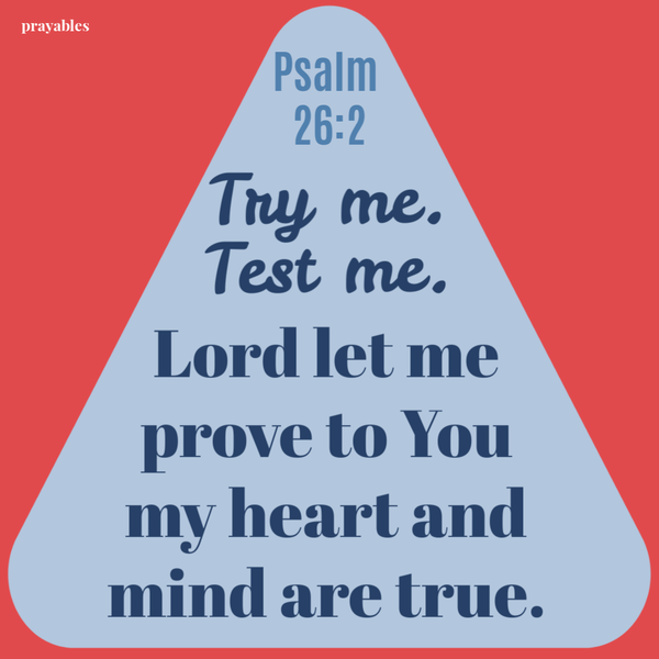 Psalm 26:2 Try me. Test me. Lord let me prove to You my heart and mind are true.