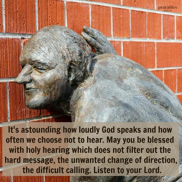 It’s astounding how loudly God speaks and how often we choose not to hear. May you be blessed with holy hearing which does not filter out the hard message, the unwanted change of direction, the difficult calling. Listen to your Lord.