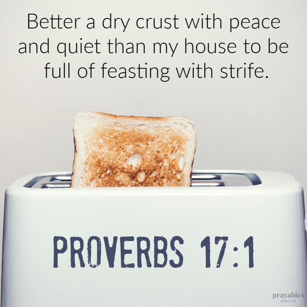 Proverbs 17:1 Better a dry crust with peace and quiet than my house to be full of feasting with strife.