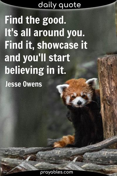 Find the good. It's all around you. Find it, showcase it, and you'll start believing in it. Jesse Owens